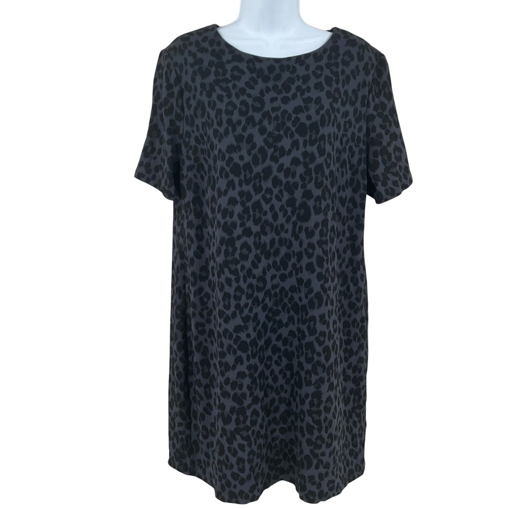 Old Navy Womens Grey Black Leopard Print Shift Dress Sz L Casual Dark Academia